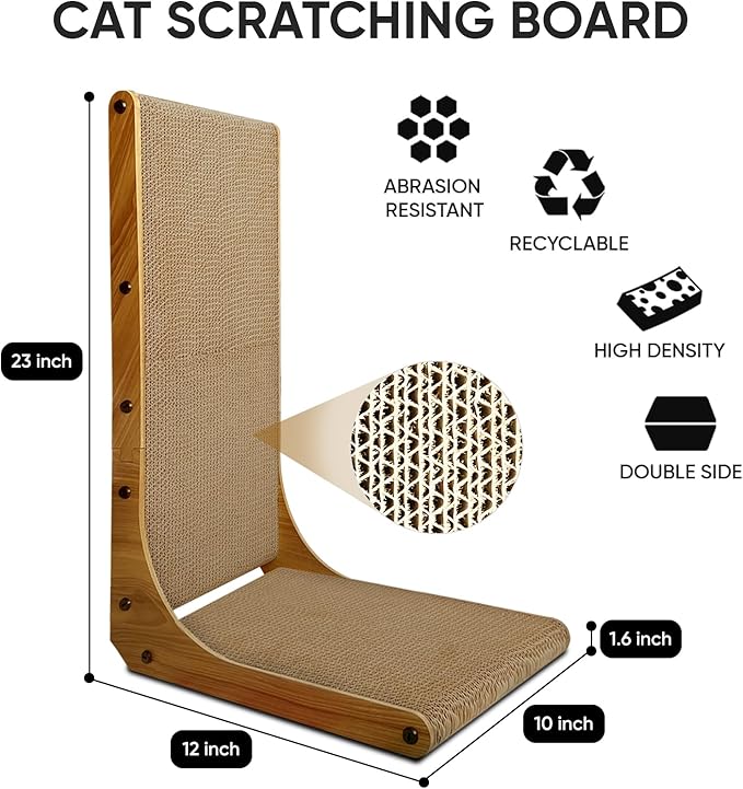 Cat Scratcher, 23 inch L Shape Cat Scratching Pad for Indoor Cats, Durable Sustainable Cardboard Scratcher, Recyclable Vertical Cat Scratch Pad to Protect Furniture, Small