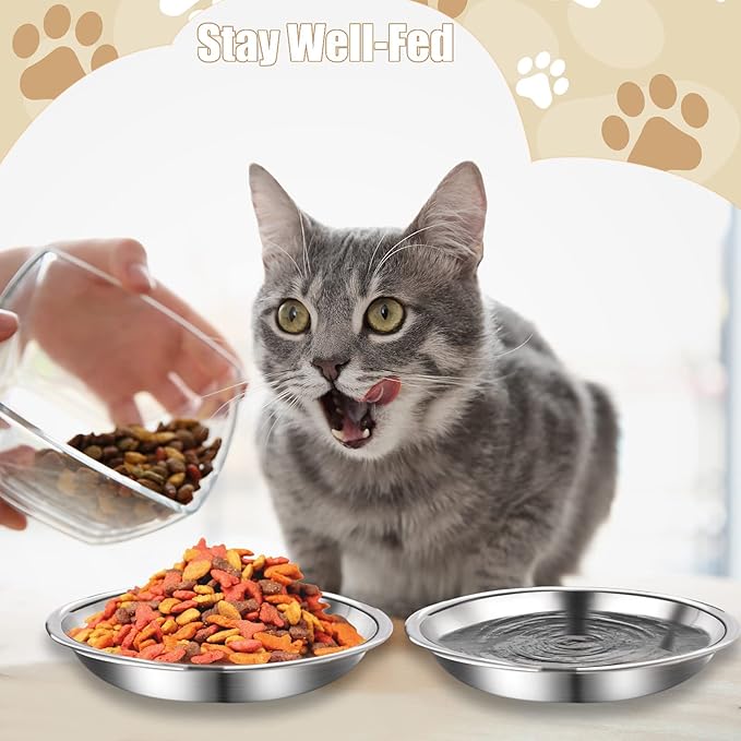 24 Pcs Stainless Steel Cat Bowls Shallow Pet Dish Food Replacement Whisker Relief Cat Water Dish for Small Dogs and Cats