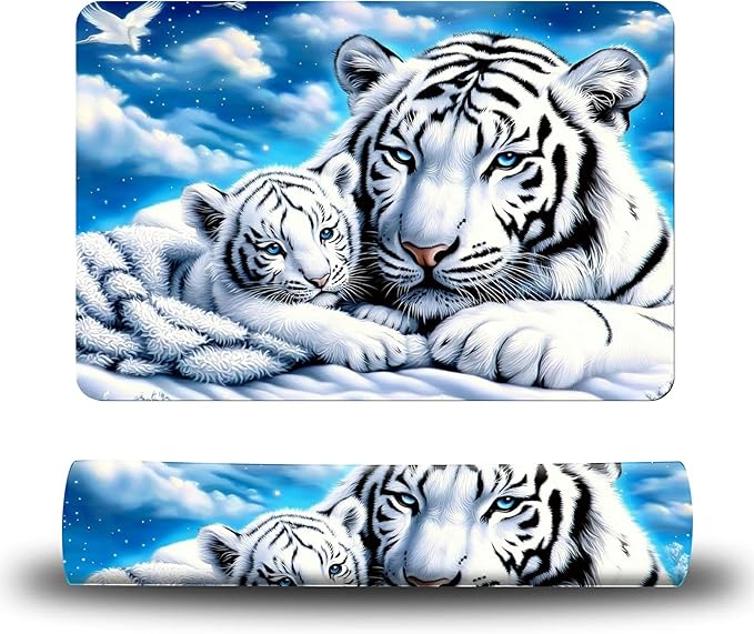 Dog Food Mat, 15.7" x 23.6" Absorbent Pet Feeding Mat for Food and Water, Waterproof Diatom Mud Pet Placemat with Non-Slip Rubber Backing, Easy Clean Cat Bowl Mat for Floors - White Tiger