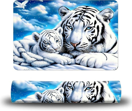 Dog Food Mat, 15.7" x 23.6" Absorbent Pet Feeding Mat for Food and Water, Waterproof Diatom Mud Pet Placemat with Non-Slip Rubber Backing, Easy Clean Cat Bowl Mat for Floors - White Tiger