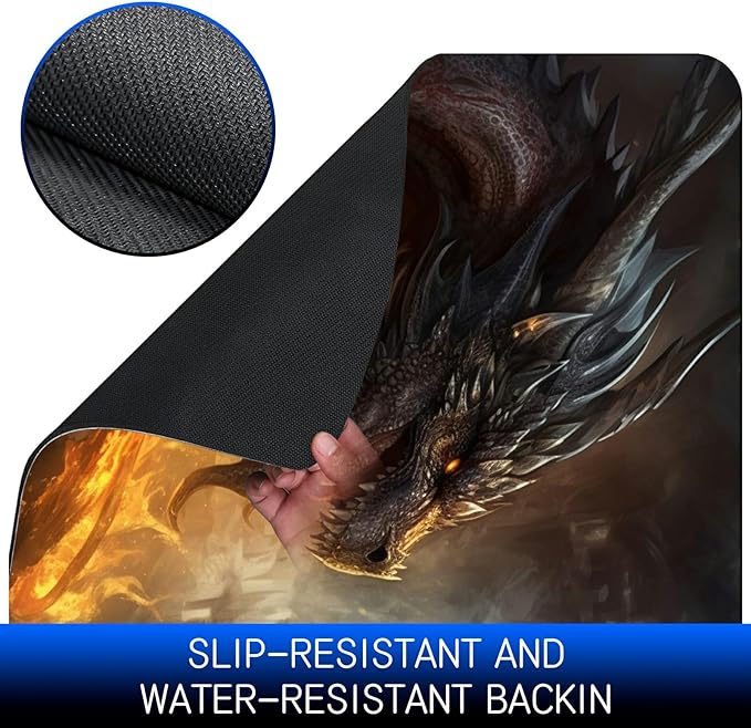 Dog Food Mat, 15.7" x 23.6" Absorbent Pet Feeding Mat for Food and Water, Waterproof Diatom Mud Pet Placemat with Non-Slip Rubber Backing, Easy Clean Cat Bowl Mat for Floors - Dragon Flame