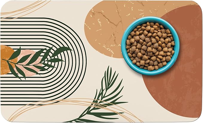 Cat Food Mat for Floors Waterproof Dog Mat for Food and Water Bowl Quick Dry Easy to Clean Nonslip Pet Mats, 17 * 30, Brown