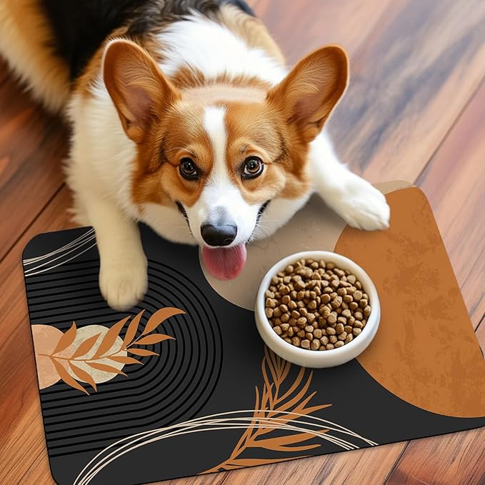 Cat Food Mat for Floors Waterproof Dog Mat for Food and Water Bowl Quick Dry Easy to Clean Nonslip Pet Mats, 12 * 20, Retro
