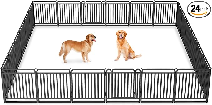 New Thickened Version Dog Playpen, 32 Inch Dog Fences for The Yard, Portable Outdoor Dog Playpen for Large/Medium/Small Dogs, Foldable Metal Dog playpen, with Doors (24 Panels, 32 Inch)