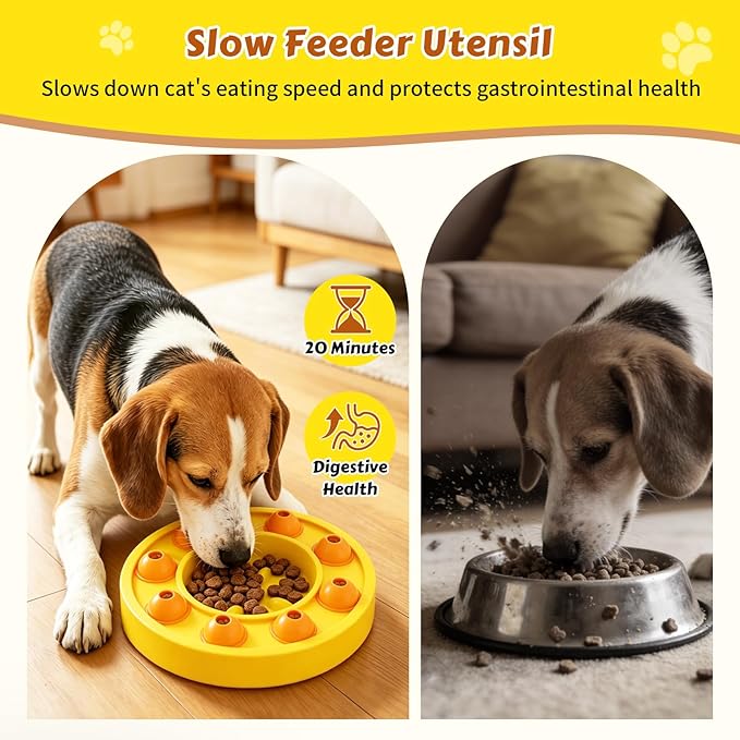 Dog Food Puzzle Toys Interactive Game Toy for IQ Training Enrichment Dog Food Puzzle Slow Feeder for Small, Medium Dogs and All Cats (Yellow Bowl)