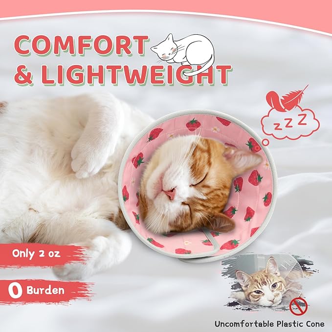 Cat Cone Collar Soft to Stop Licking, Adjustable, Foldable Lightweight Kitten Cones After Surgery Recovery for Cats & Kittens, Cat Cone Alternative, Easy Eating (Pink, M)