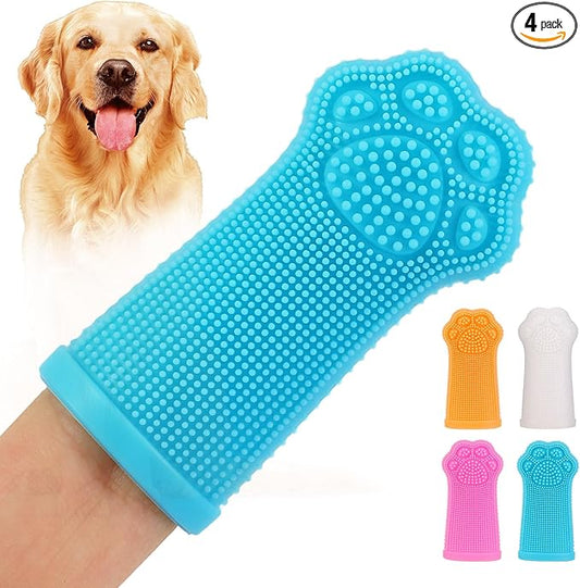 4-Pack Silicone Dog Finger Toothbrush, 360° Dog Tooth Brushing Kit, High-Efficiency Teeth Cleaning, Pet-Friendly Finger Toothbrush, Complimentary Travel Case