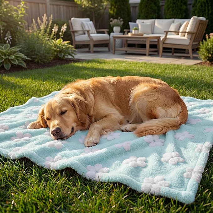 Horaldaily Pets Flannel Blanket, Blue Flowers 3D Textured Soft Fuzzy Fluffy Plush Cozy Fleece Premium Blankets for Dog Cat Puppy Kitten Couch Protection, 30x40