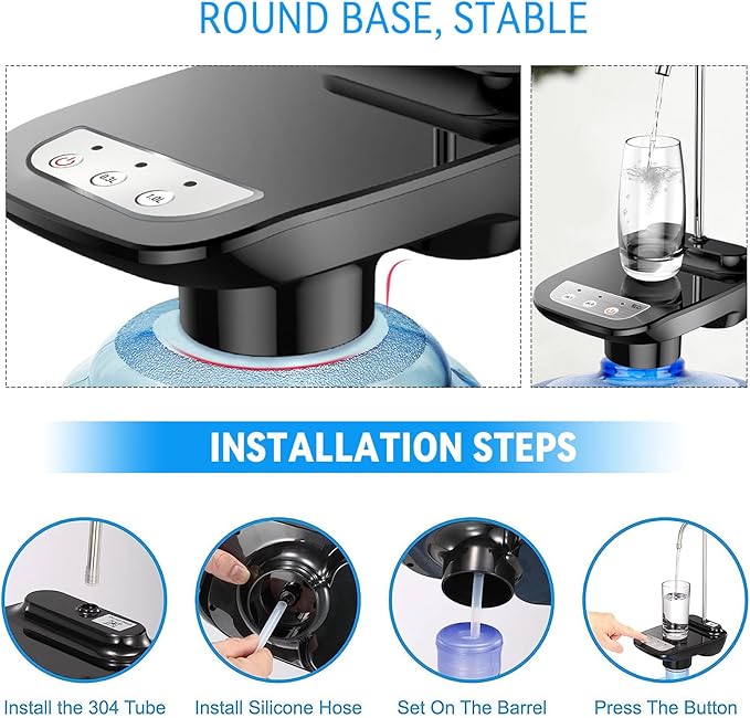 Drinking Water Dispenser Pump, Automatic Electric Drinking Water Bottle Pump for 1-5 Gallon Water Jugs, Black, KLFBALK515DS