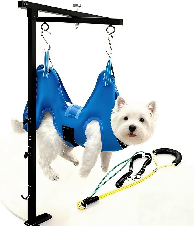 Dog Grooming Arm with Hammock Rotatable, Foldable Adjustable Height Dog Grooming Table Arm and Restraint Leashes for Small Medium Dogs at Home or Salons