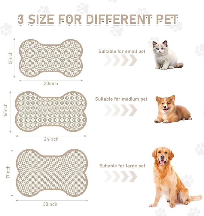 Pet Mats for Food and Water, Khaki Bone Dog Food Mat for Floors, Non Slip Indoor Quick Dry Cat Bowl Feeding Mats (15.7” X23.6”)
