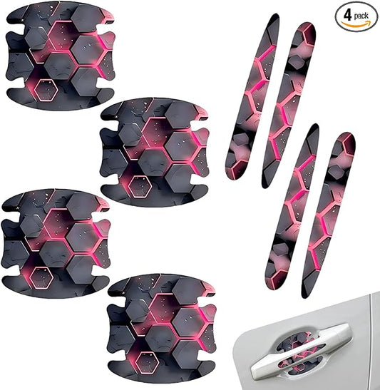 8 PCS Car Door Handle Protector Stickers, Carbon Fiber Scratch-Resistant Automotive Bowl Decals, Self-Adhesive Car Door Handle Paint Protective Film, Universal for Most Cars (Style 2)