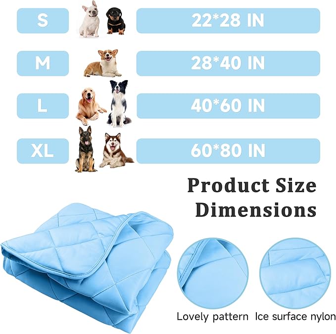 Cooling Blanket for Dogs, Dog Cooling Mat & Bed, Q-MAX>0.42- Lightweight, Durable & Breathable Pet Throw for Sofa, Car and Furniture Protector, Reversible Design, Easy to Clean, 22"x28", Blue