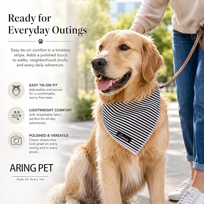 ARING PET Stripe Dog Bandanas, Cute Black White Pet Bandana Scarf Triangle Bib for Small Medium Large Boy Girl Dogs Cats, Puppy Kerchief for Daily Wear Walks Party Photos-S