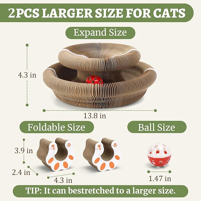 2 Pack Cat Scratcher Toy with Bells, Magic Organ Foldable Cat Scratching Board for Indoor Adult Cats Reduce Boredom, Interactive Toys for Kitten Exercise Anxiety Relief (Brown, 2 Pack)