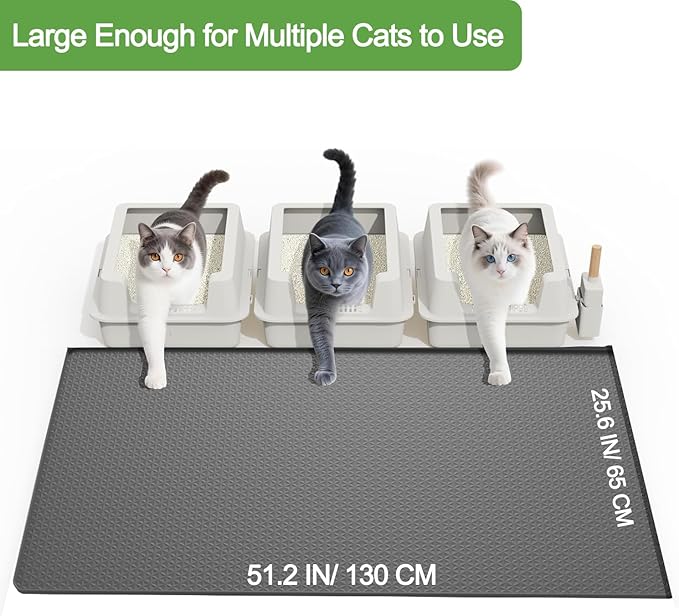 51"x 25.6" XXXL Waterproof Kitty Litter Silicone Box Mat,Cat Litter Mat Extra Large for Scatter Control, No-Slip Soft Pet Trapping Litter Rug Pad, Machine Washable, Dark Gray