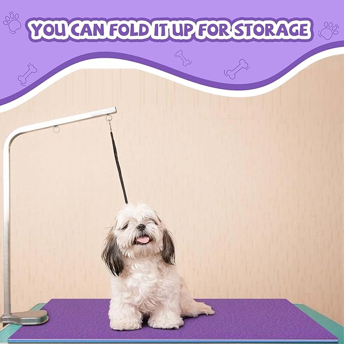 Nuanchu Extra Thick Grooming Table Mat Pad 36 x 24 x 0.24 Inches, Non-Slip PVC and Foam Pet Bathing Table Padded Mat for Grooming Pet Dogs Cat at Home(Purple)