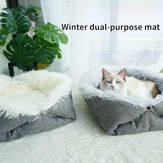 Cat Beds Small Dog Bed, Self Warming Cat Dog Mat Washable Warm Fluffy Pet Pad Calming Cushion Soft Kitty Bed for Indoor Outdoor Crate Pets Cat Small Dog Sleeping (Grey)