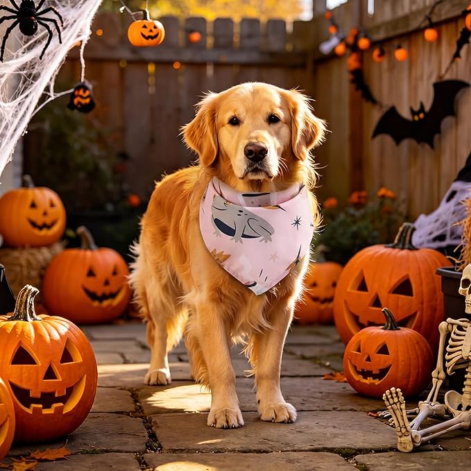 Huhumy 150 Pcs Halloween Dog Bandanas Bulk Pet Bibs Colorful Triangle Scarf Pet Bandanas for Medium Large Dogs Halloween Party Costume Decor