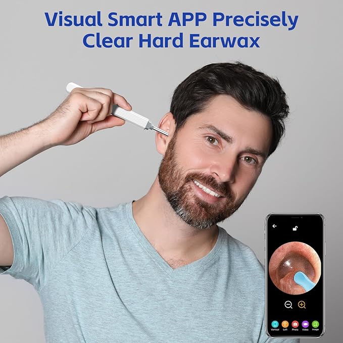 Ear Wax Removal - Earwax Remover Tool with 8 Pcs Ear Set - Ear Canal Cleaner with 1080P Camera - Ear Cleaning Kit with 6 Ear Scoops - Ear Wax Cleaner with Camera-Otoscope Ear Pick for iOS & Android