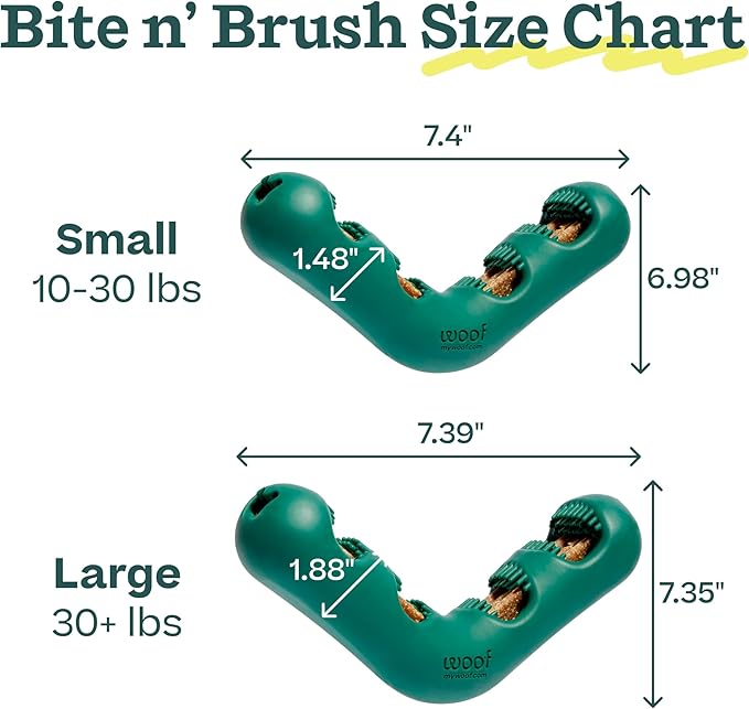 WOOF The Bite n' Brush - Dog Toothbrush Toy - Scrub Plaque and Tartar from Your Dog's Teeth and Mouth - Dog Dental Chew Toy - Large