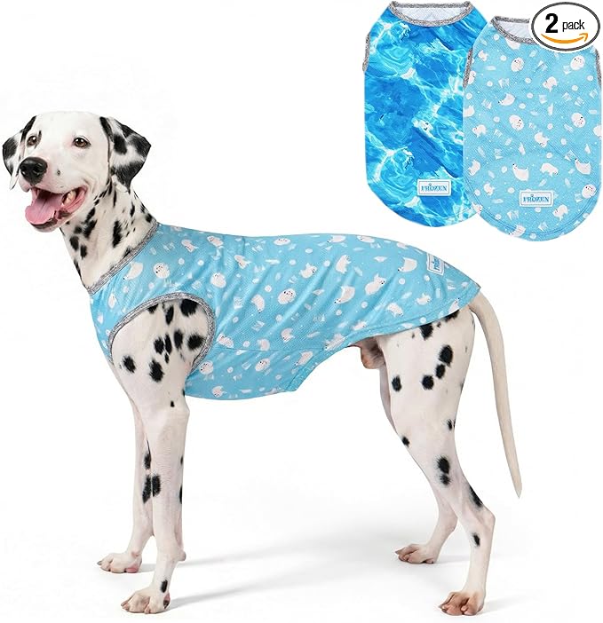 KYEESE 2Pack Dog Cooling Shirt, Breathable Dog Shirt for Large Dogs, Sun Protection Dogs Cooling Vest Tank Top, Lightweight Soft Sleeveless Summer Pet Clothes, Polar Bear+Ice, 3XL