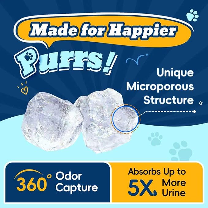 LMJP Crystal Cat Litter with Powerful Odor Control, Non-Clumping, Lasts Up to 2 Months, 8.6lb, Rapid Water Absorption, Unscented & Low Tracking Lightweight White Silica, 2 Pack of 4.3lb