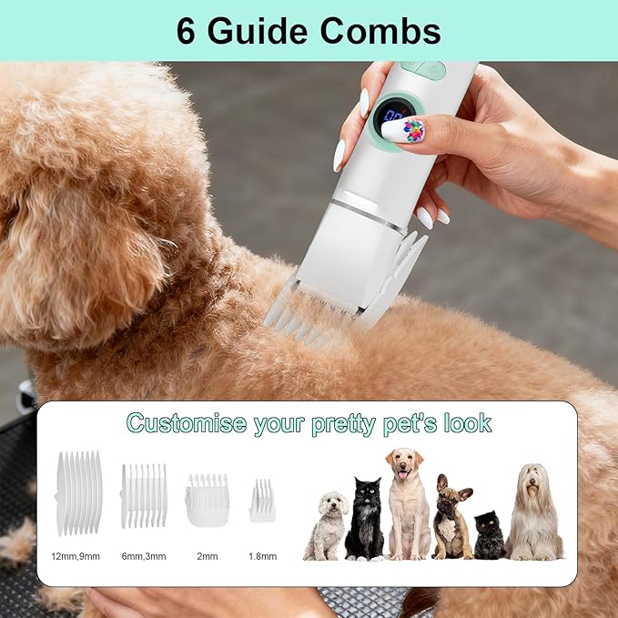 TBTeek Dog Grooming Clippers with LED Light,10-Level Speed 5-in-1 Cordless Dog Grooming Kit, Rechargeable Silent Dog Paw Trimmer Nail Clippers for Thick Hair Toenail Small Dog Pet 's feet