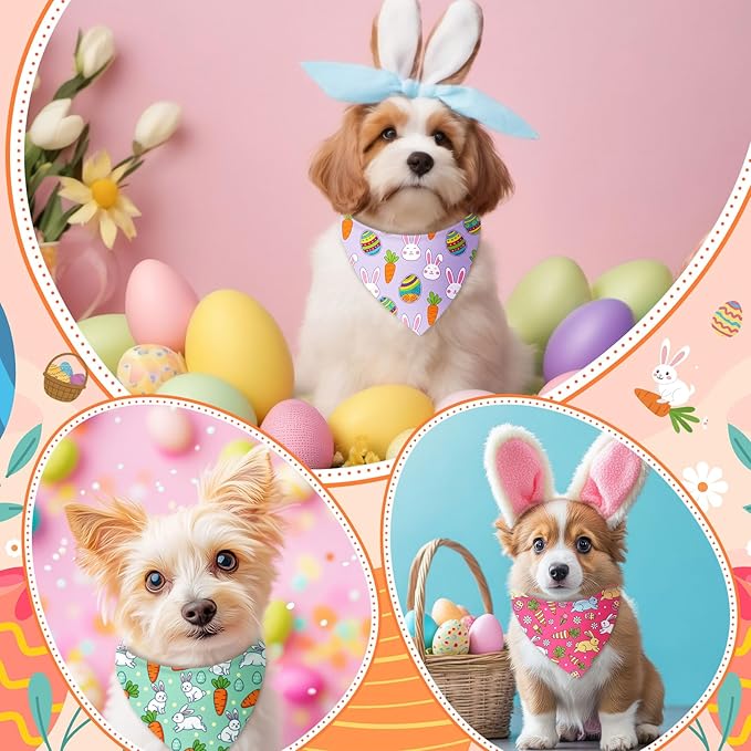 Abbylike 100 Pcs Easter Dog Bandanas Bulk Bunny Egg Carrot Bandanas for Dogs Triangle Kerchief Bibs Scarf Set for Pet Costume Easter Photo Props Accessories Pet Shops, 25 Styles (19.7 x 13.8 x 13.8)