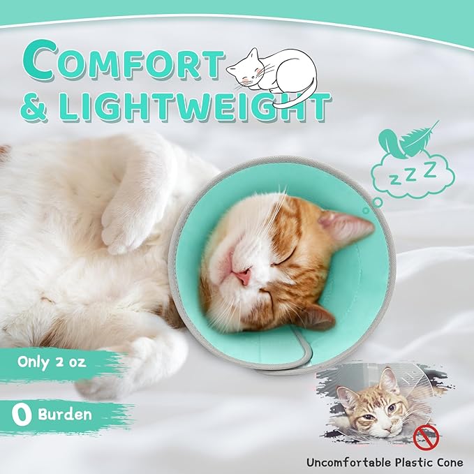 Cat Cone Collar Soft to Stop Licking, Adjustable, Foldable Lightweight Kitten Cones After Surgery Recovery for Cats & Kittens, Cat Cone Alternative, Easy Eating (Solid Green, M)
