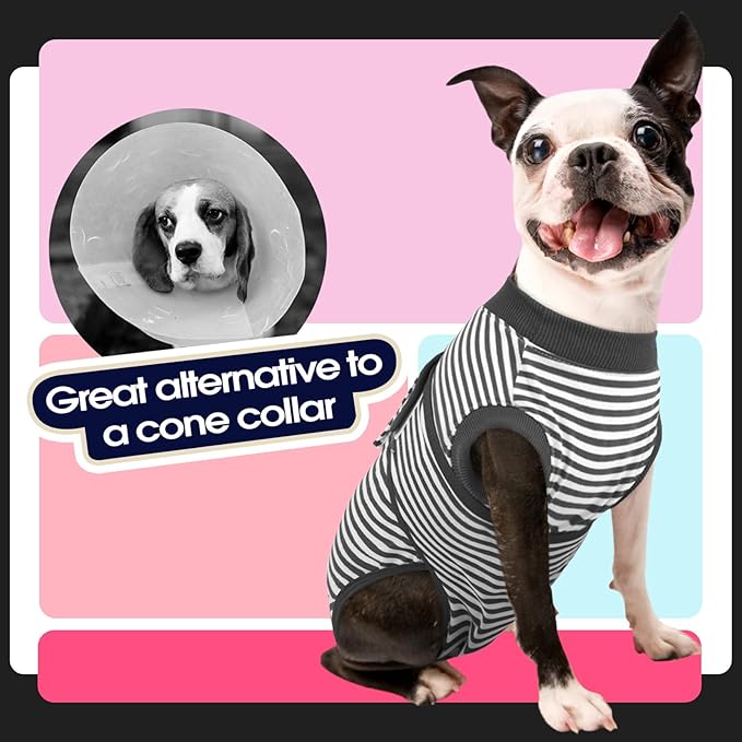 FUAMEY Dog Recovery Suit Male,Dogs Surgery Neuter Suits Puppy Spay Shirts for Female Onesie for Dogs After Surgery Surgical Recovery Suit Pet Bodysuit Alternative to Cone Gray Stripes L