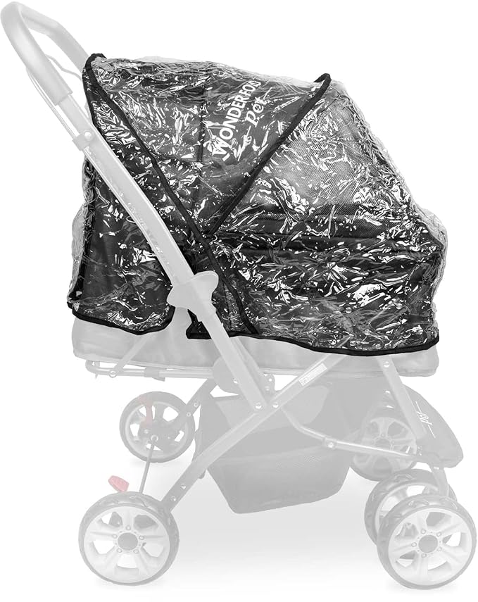 WONDERFOLD Stroller Rain Cover Made with Lightweight Transparent Sheet Featuring Small Ventilation Holes and Hook and Loop Closure Entrance for Easy Access (Pet Stroller, One Size)