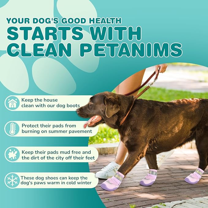 Petanims Dog Shoes for Large Dogs, Medium Dog Boots & Paw Protectors for Winter Snow, Breathable Dog Booties for Hot Pavement, Hardwood Floors Purple Size 7