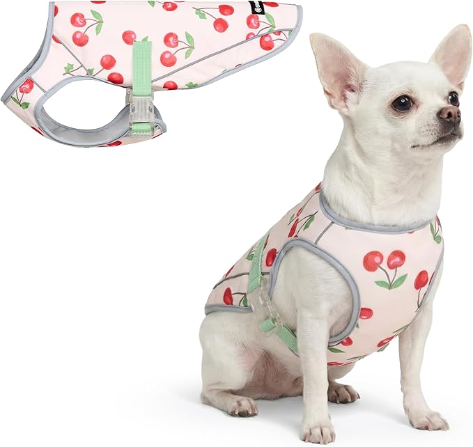 Spark Paws Dog Cooling Vest - SPF 50 UV Sun Protection - Summer Heat Relief Gear for Dogs, Lightweight, Evaporative Cooling - Dog Anxiety Relief Vest During Hot Days - Cherries - Size S