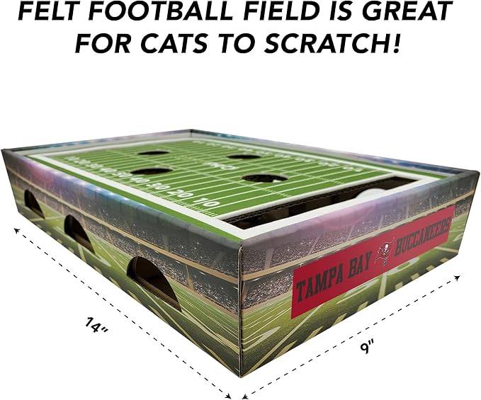 Tampa Bay Buccaneers Football Stadium Felt Cat Scratcher & Lounge Game Day Toy with 2 Jingle Bell Balls. Find & Play Cat Box