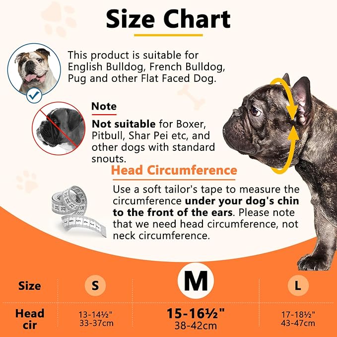 BARKLESS Short Snout Dog Muzzle, Soft Silicone Flat Faced Muzzle for French Bulldog Shih Tzu and Pug for Biting Chewing Licking and Grooming, Allows Panting