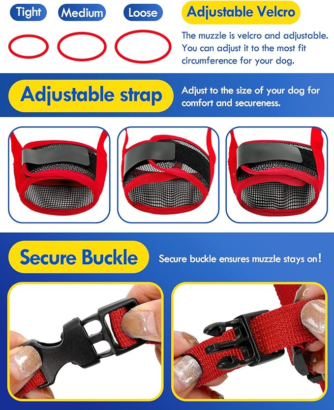 Dog Muzzle, Soft Air Mesh Muzzles for Small Sized Dogs, Breathable Dog Mussels for Scavenging Biting Licking & Barking, Adjustable Mouth Guard for Grooming, Allows Panting and Drinking (Red,S)