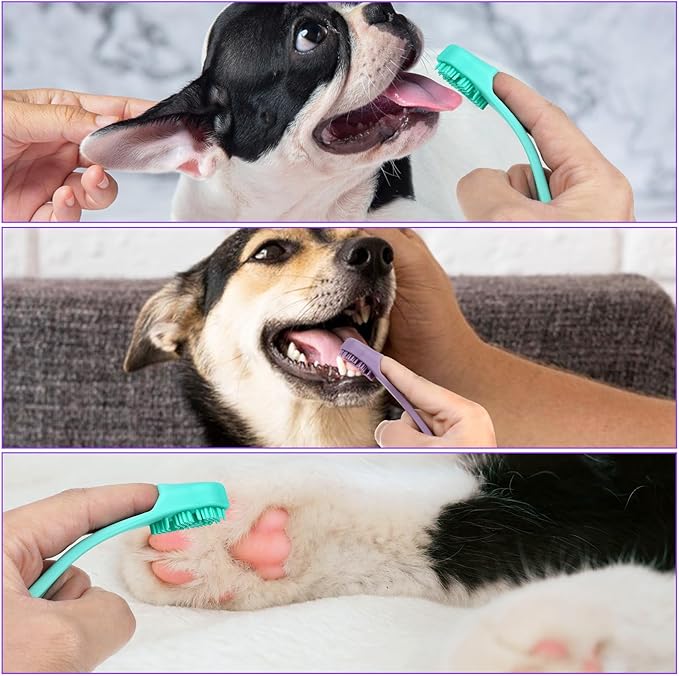 Qianyu 4 Pack Silicone Dog & Cat Finger Toothbrush Kit - Food Grade, Safe, Non-Toxic, Easy Teeth Cleaning, Prevents Bad Breath & Oral Inflammation