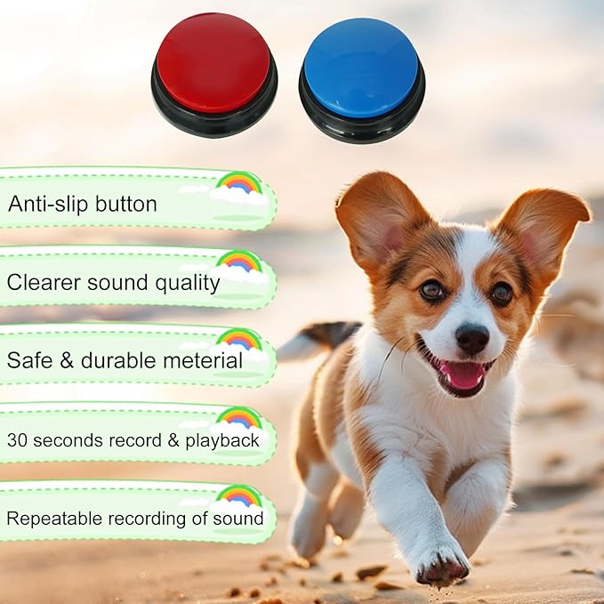 Gelabur Set of 2 Dog Buttons for Communication, Voice Recordable Buttons for Classroom, Dog Training Talking Buttons Starter Set, Pet Easy Speaking Buttons Tools