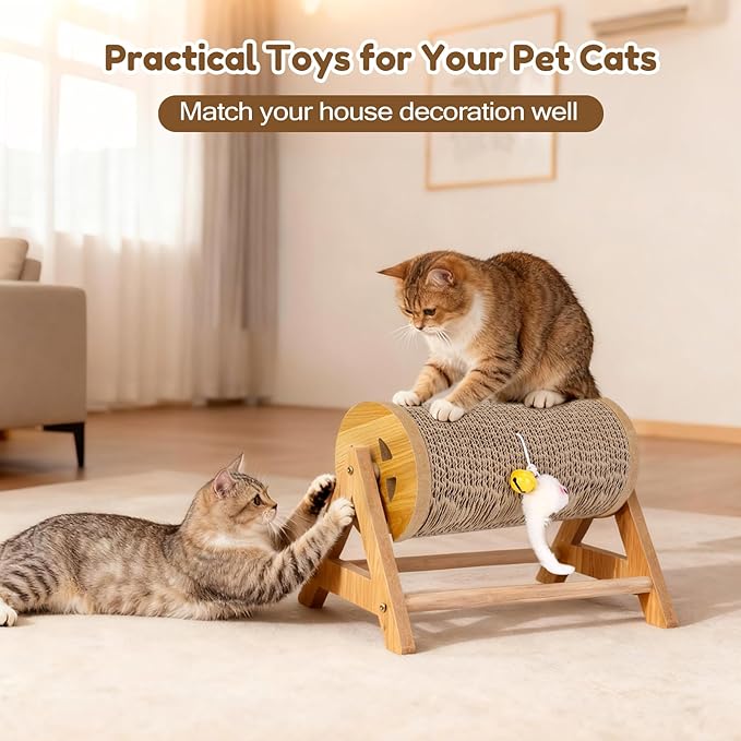 Cat Scratching Board, Indoor Scratcher for Cats, Cat Scratching Roller Toy, Interactive Toy Furniture Protector, Exercise Toy for Kittens, Cats, Small Pets