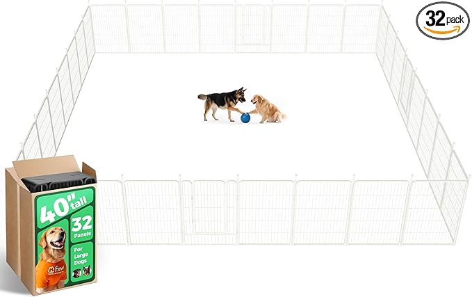 FXW Rollick Unleashed Dog Playpen for Indoor, Yard, RV Camping, 40 inch 32 Panels for Medium and Large Dogs, White│Patented
