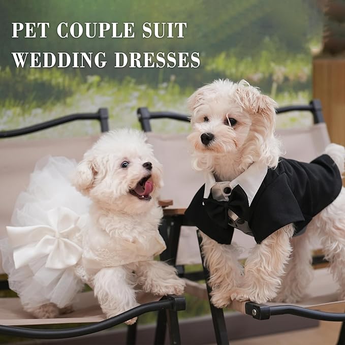 Dog Tuxedo Wedding Suit Shirt with Bow Tie, Formal Outfit Tux Attire for Puppy Small Medium Dogs Cats Costume (BW Suit, 4X-Large)