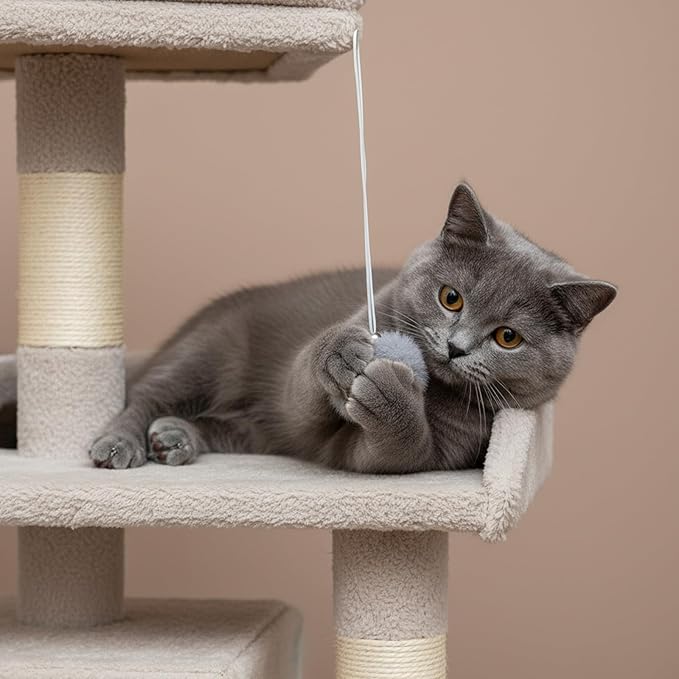 15 Pack Cat Tree Replacement Ball for Cat Tower Interactive Dangling Toys with Bell and Elastic Rope Kitten Tower Replacement Balls Plaything Add Ons for Scratching Post Tree