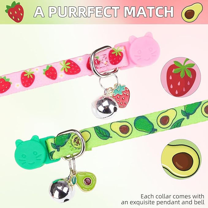 PUPTECK Cat Collar Breakaway with Bells, Kitten Collar Outfit Adjustable for Girl Boy Small Pet Puppy Bunny, Cute Costume Accessory with Safety Release Buckle (Fruit)