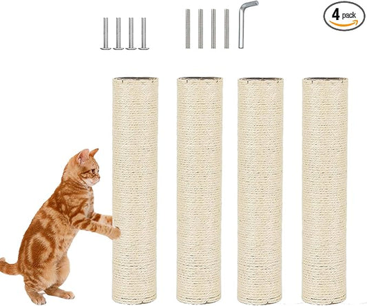 4 Pcs Cat Scratching Post Replacement for Indoor 15.7 x 3.1 Inches Cats Tree Replacement Parts Natural Sisal Cat Scratch Posts Refill Pole Part with M8 Screws Spare Cat Furniture Accessories
