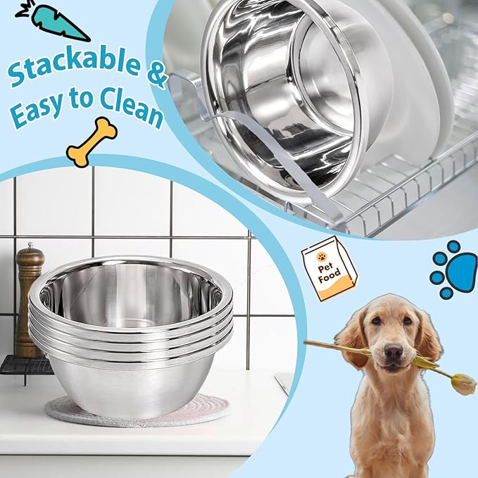 WRINGKIT 10 Pack 7 Cup Stainless Steel Dog and Cat Bowls, 56 Oz Metal Dog Bowl, Durable Thickened Pet Replacement Bowls for Food and Water Dish, Small Medium Large Dogs, Dishwasher Safe