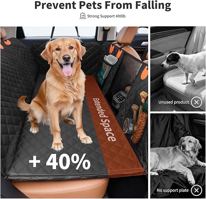 HOTEAGLE Pet Car Seat Cover with 3 Separate Hard Bottom Plates, Ideal for Car/SUV/Small Trucks, Back Seat Extender for Dogs Holds 400lbs, Black