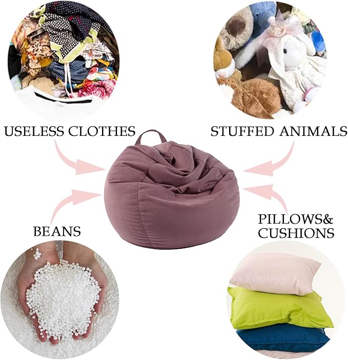 LPMOERA Stuffed Animal Storage Bean Bag Chair Cover (No Filler) For Kids and Adults.Pets Dogs/Cats Lazy Beds.Soft Premium Corduroy Stuffable Bean Bag For Organizing Children Plush Toys or Memory Foam