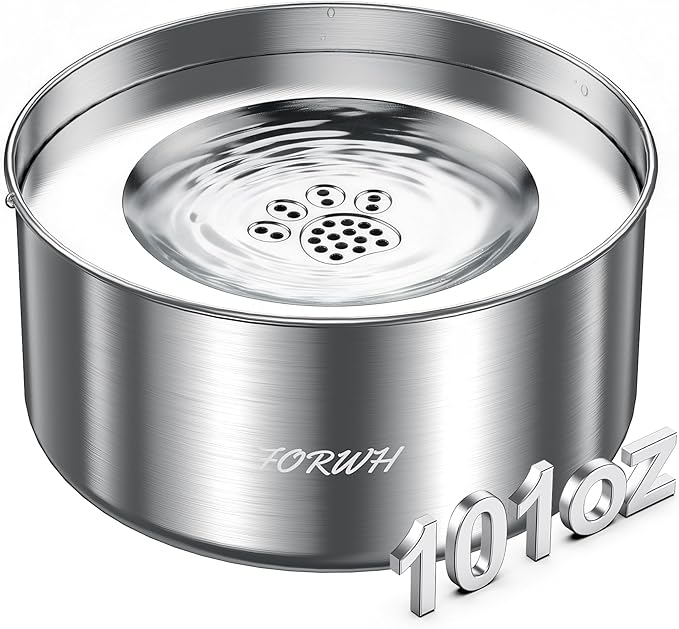 304 Stainless Steel Dog Water Bowl No Spill, 101oz/3L Large Capacity Pet Water Dispenser with Floating Disk, Non-Slip Slow Drink Feeder for Cat, Anti-Gulping & Splash Proof for Travel, Car & Home