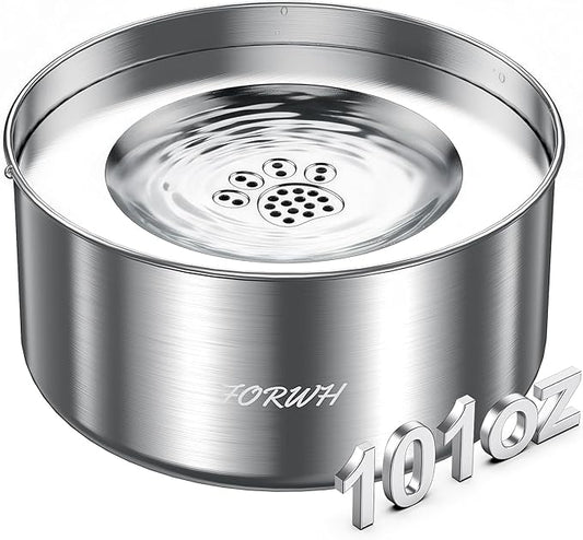304 Stainless Steel Dog Water Bowl No Spill, 101oz/3L Large Capacity Pet Water Dispenser with Floating Disk, Non-Slip Slow Drink Feeder for Cat, Anti-Gulping & Splash Proof for Travel, Car & Home